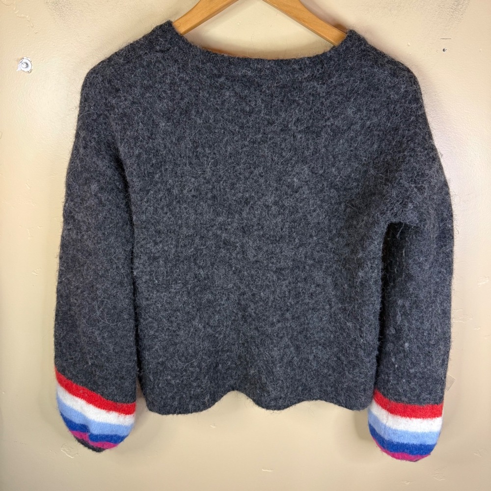 Boden Chunky Jumper Womens Sweater Rainbow Cuffs Charcoal Gray Knit Size 2 - Picture 6 of 6